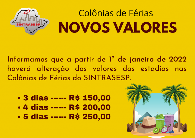 Colônia de Férias: atualização de valores